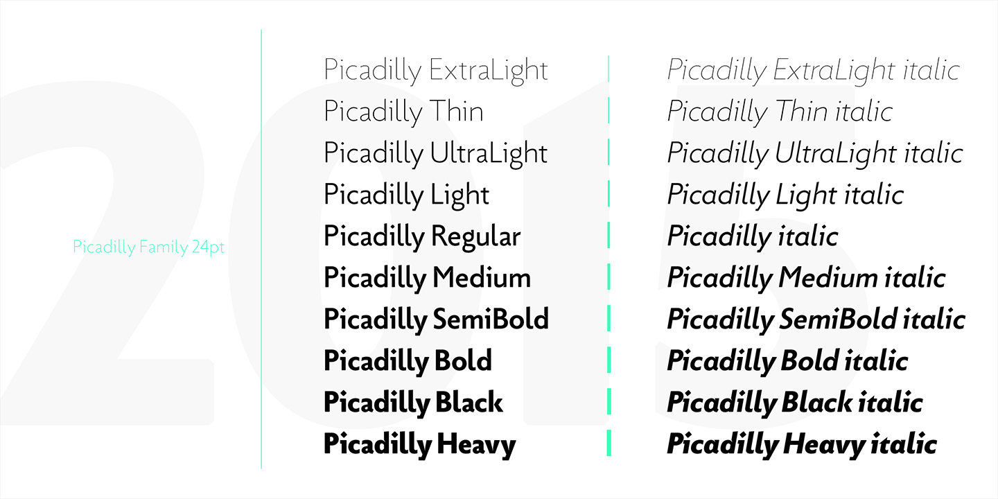 Пример шрифта Picadilly Extra Light